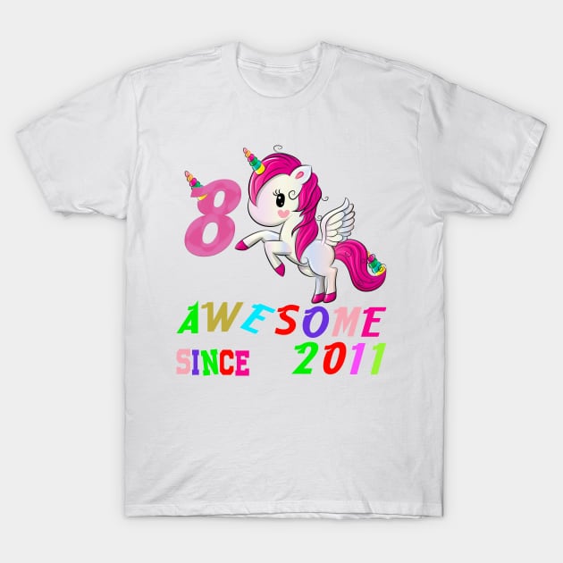 8 Years Old 8th Birthday Unicorn Dabbing Shirt Girl Party T-Shirt T-Shirt by key_ro